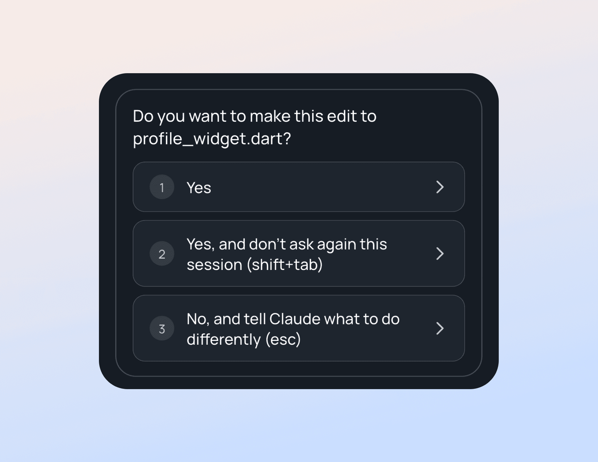 A Claude Code permission prompt with all of its options shown in Vicoa